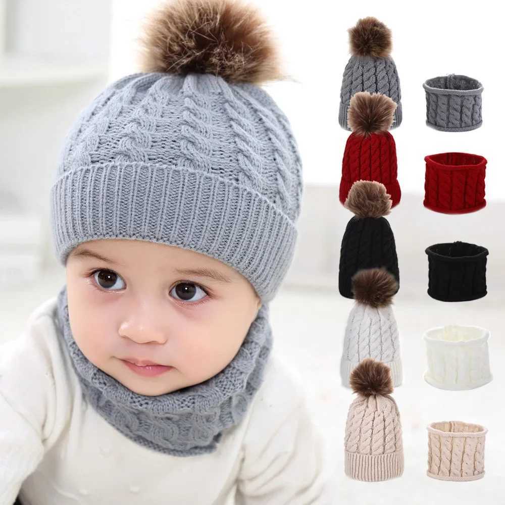 2/3 wool warm childrens hat scarf autumn and winter childrens hat set baby hat warm hat gloves 2 pieces/set W241213