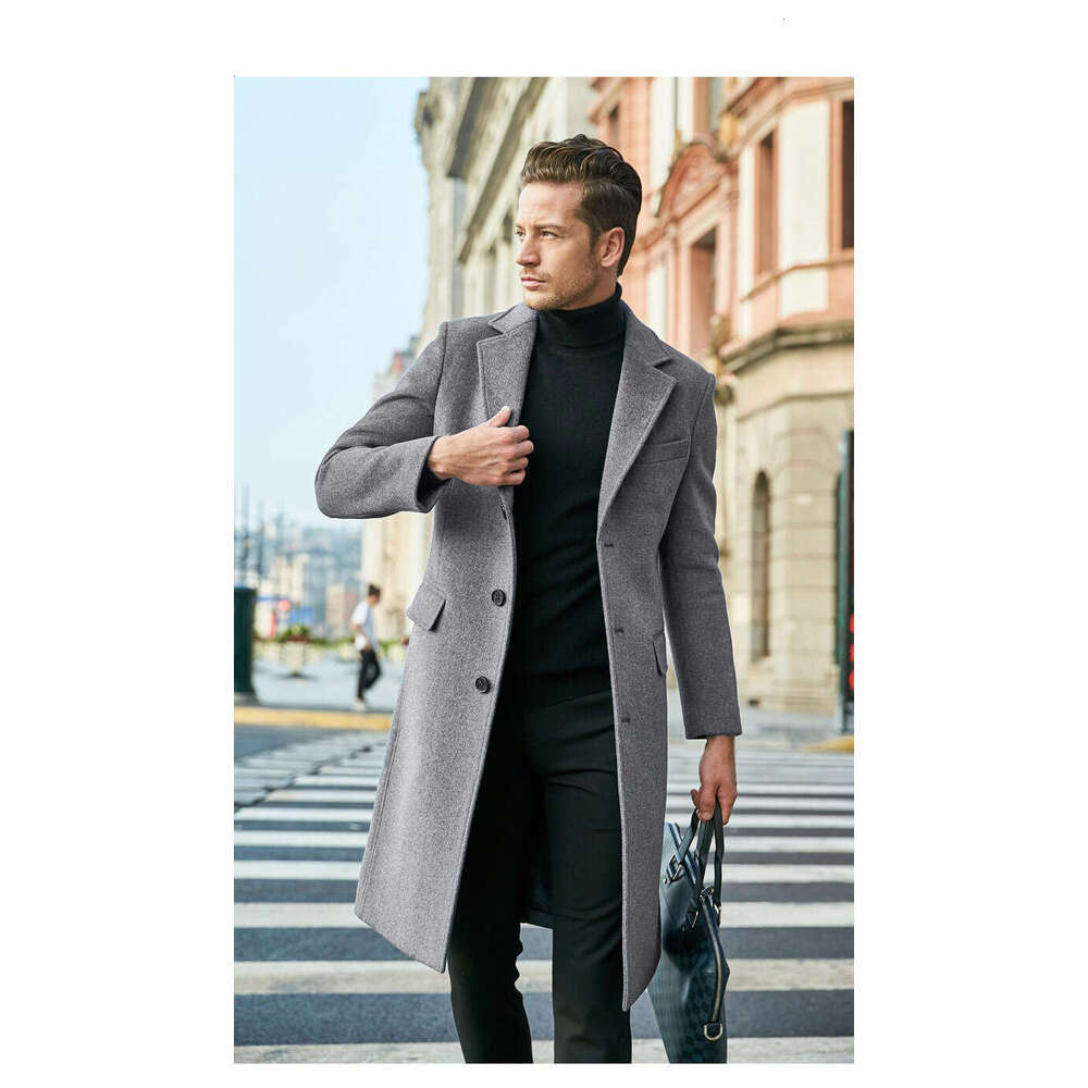 Men's British Men's Long Sleeved Woolen Coat For Autumn Winter, Trendy And Fashionable, With Classic Quality