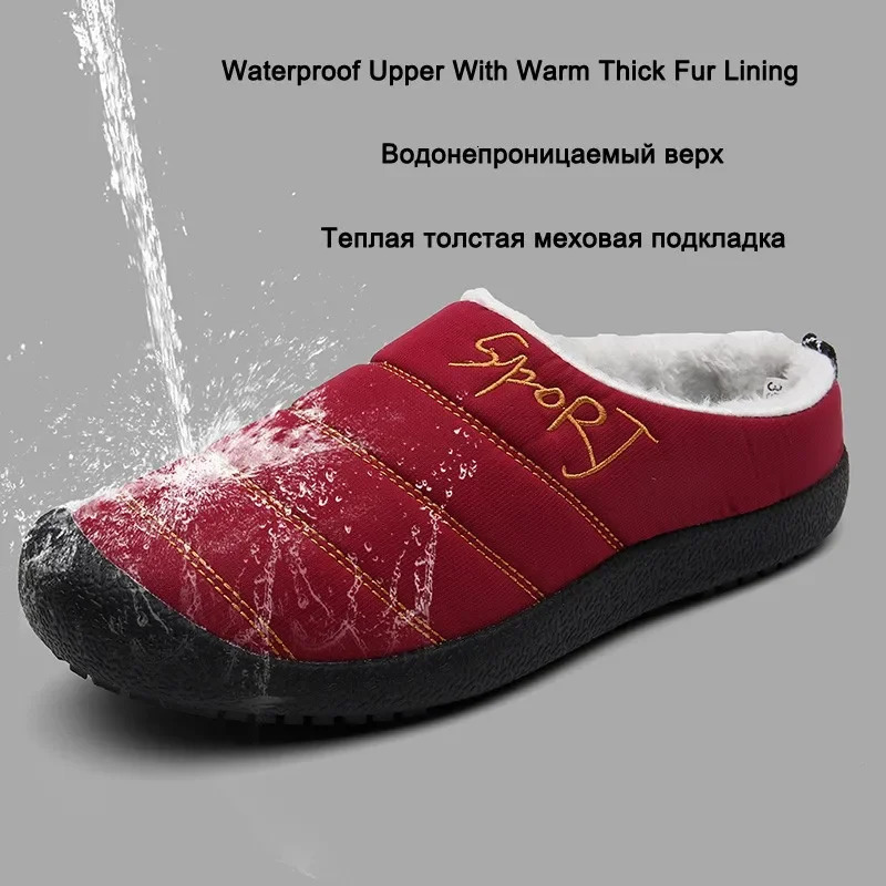 Winter Home Men Slippers With Thick Plush Indoor Mens Fur Slides Plus Size 47 Warm Bedroom Shoes House Slipper Male 241214