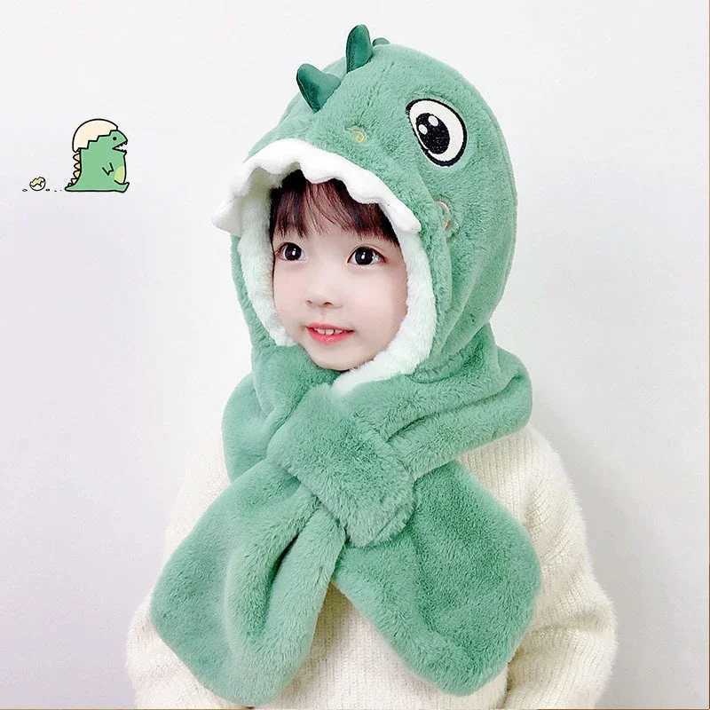 Cute dinosaur baby scarf and hat one-piece warm winter ear muffs for boys and girls aged 1-6 W241213