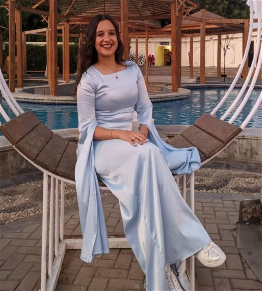 Glam Light Blue Evening Dress Arabic Dubai Mermaid Prom Dresses Elegant Long Sleeve Formal Occasion Birthday Party Wear Vestio De Noche Modern Women C