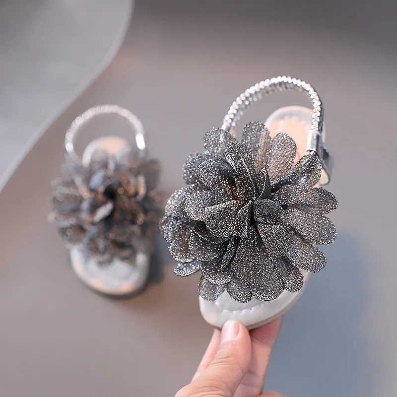 Sandals Flip Flop Girl Toddler Sandals Cute Flower Anti-Slip Little Girls Glitter Petals Slide Princess Wedding Party Dance Shoes H06072 H241213
