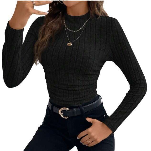 2023 autumn and winter women's clothing hot selg slim fit base pit stripe fleece T-shirt for women