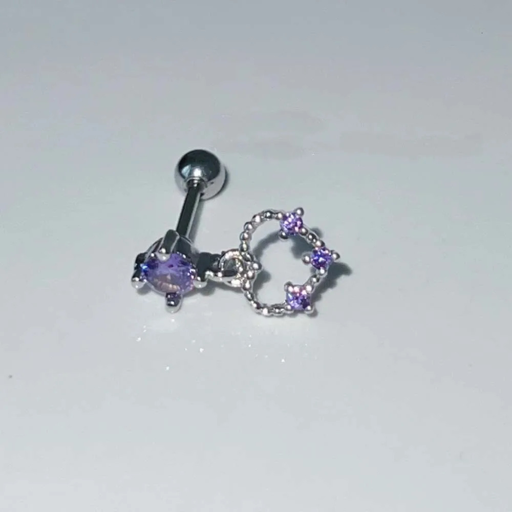 1PC Purple Zircon Helix Piercing Harajuku Girl Earring Cartilage Ear Stud Flat Conch Piercing Body Jewelry Korean Fashion 241214