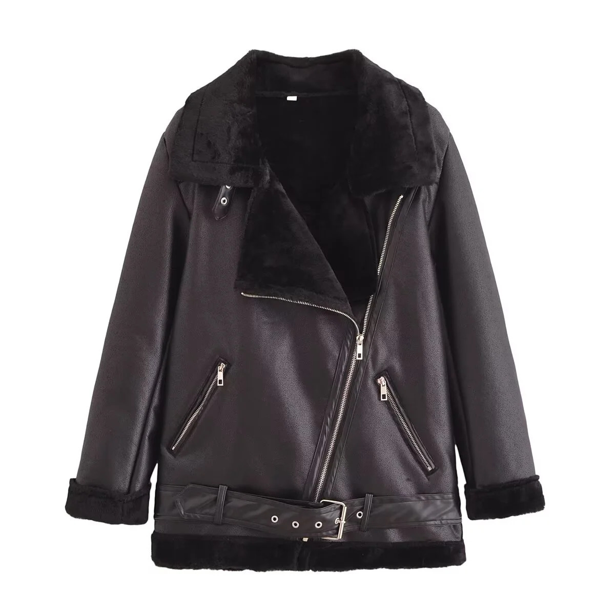 Autumn fur one-piece jacket womens sheepskin motorcycle jacket thick leather and plush wind driven motorcycle set 241210