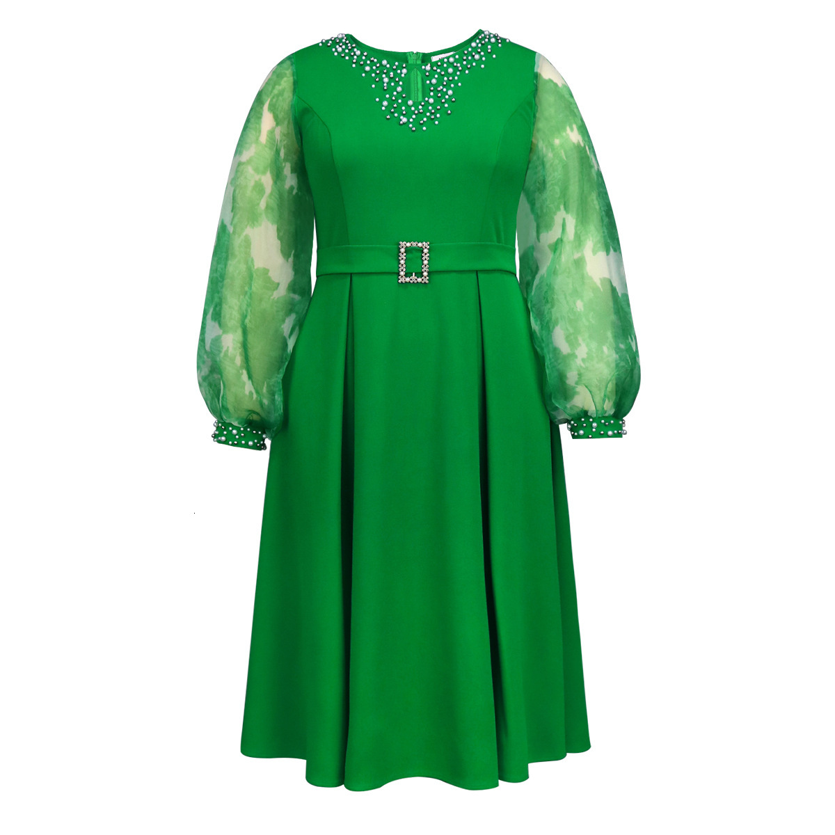 Bestselling Designer Lantern Long Sleeved Elegant Dress Party Nail Bead High Waist Plus Size Dress Dress