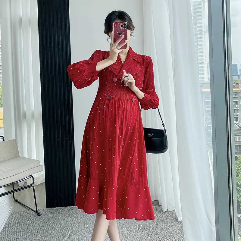 Photo Shoot Materni Clothes Spring And Autumn Dress New Sle Korean-sle Mid-length Loose-Fit Peter Pan Collar ChiffonXJ241213
