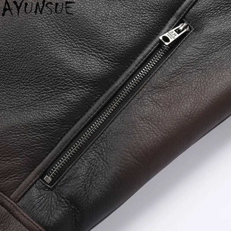 AYUNSUE mens fur coat luxury leather jacket mens winter clothing casual warm natural sheepskin coat hooded W241213
