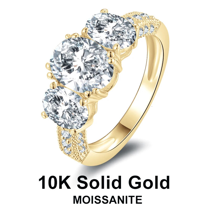 Lnngy Certified 20ct Oval Cut Three Stone Ring 10K Solid Gold Rings for Lovers Bridal Wedding Jewelry 241213