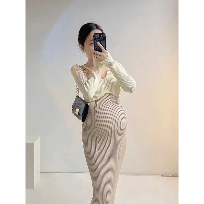 Autumn Winter Materni Dress A Line Slim Sweaters Clothes for Pregnant Women Bodycon Pregnancy Baby Shower ParXJ241213