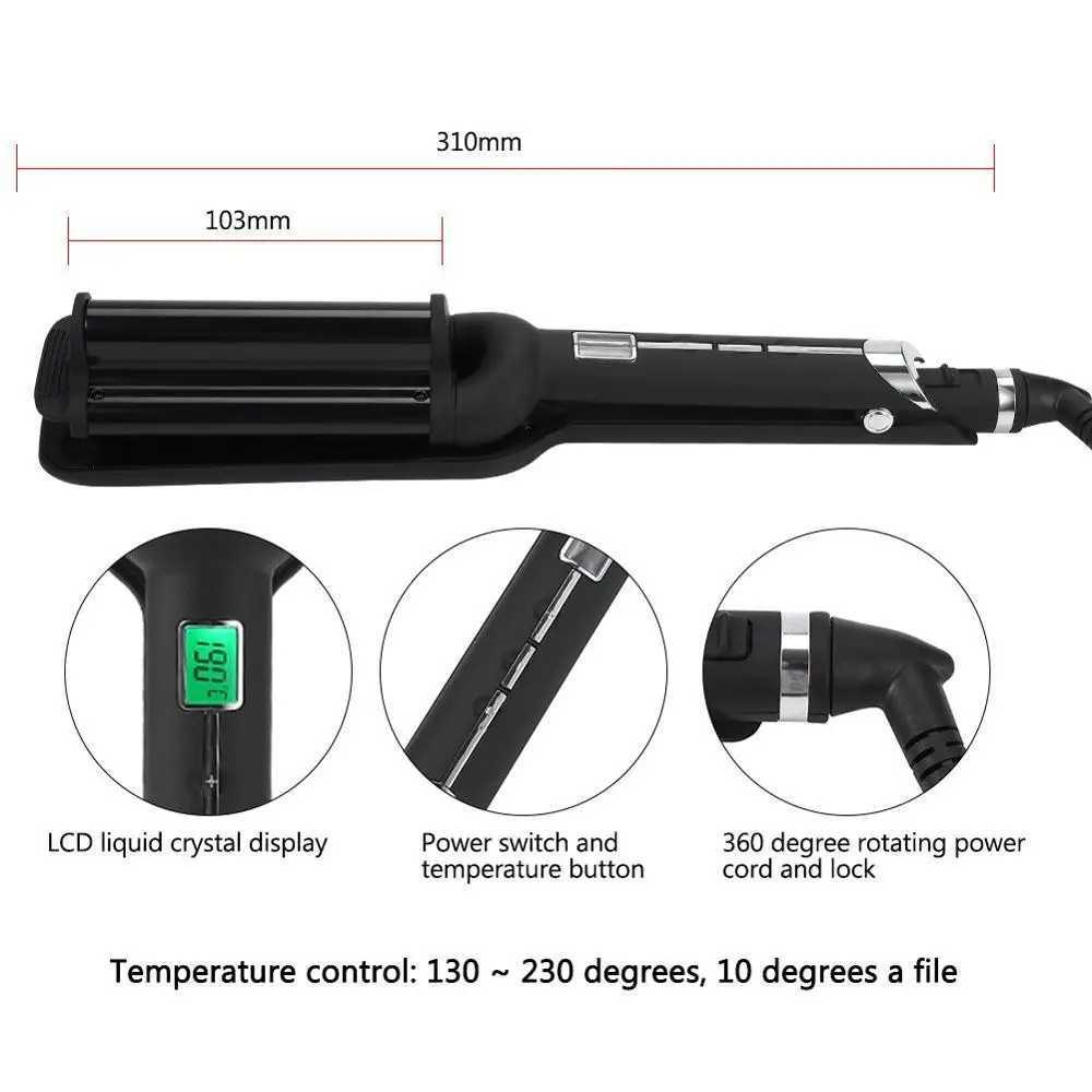 High quality three barrel wave curler wave spring ceramic curler iron Brazilian body wave big wave curler W241214