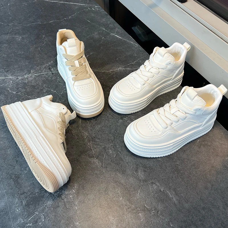 AIYUQI Women's Sneakers Shoes, Thick-soled Women's White Shoes, Large Size Casual Flat-soledfemale Shoes