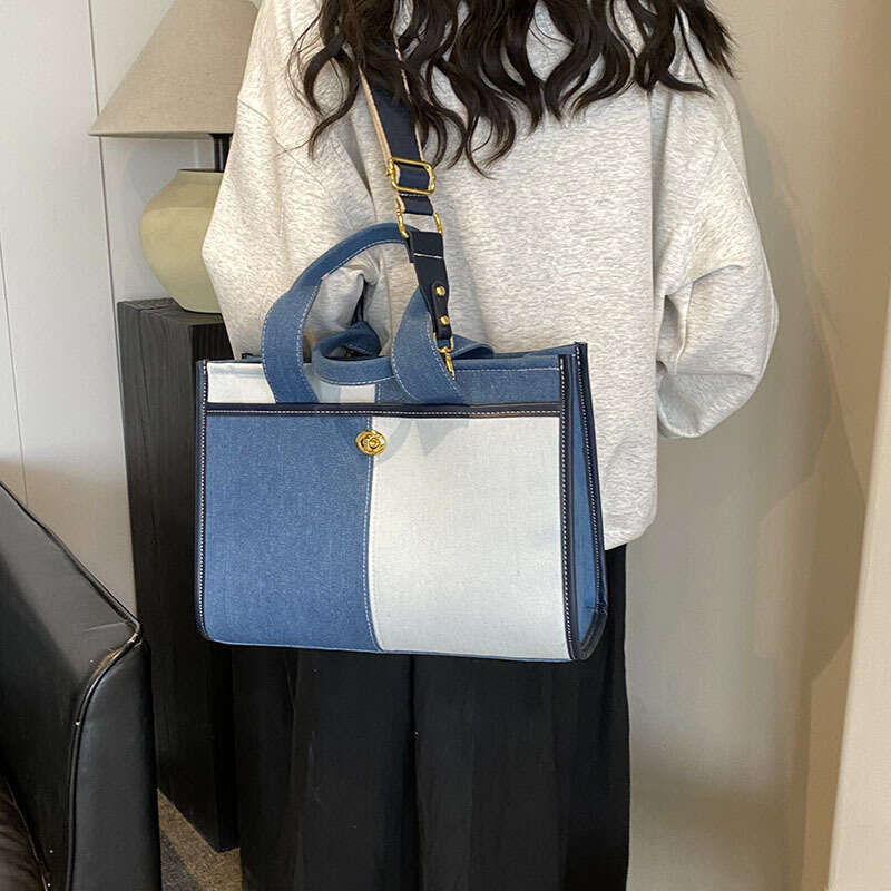 Large Capacity Denim For Women's New Year, Fashionable Contrasting Color Single Shoulder Crossbody Bag, Commuting Minimalist Tote Bag