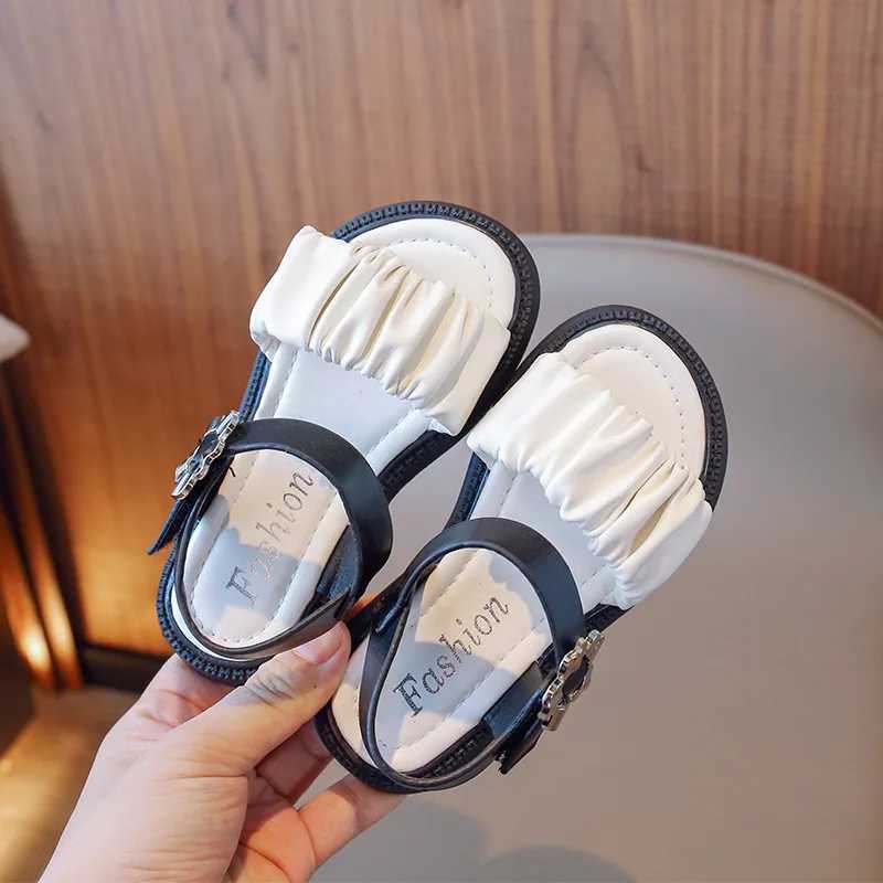 Sandals Girls Sandals 2024 Summer New Style Little Girl Dress Shoes Contrasting Color Princess Wedding Party Platform Shoes Child H05215 H241213