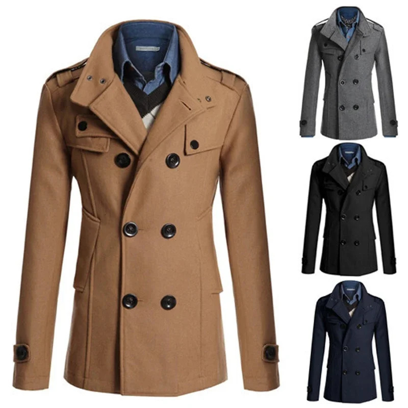 Mens Long Coat Winter Warm Woolen Overcoat Fashion Casual Lapel Button Gentleman for Man High Street Top 241213