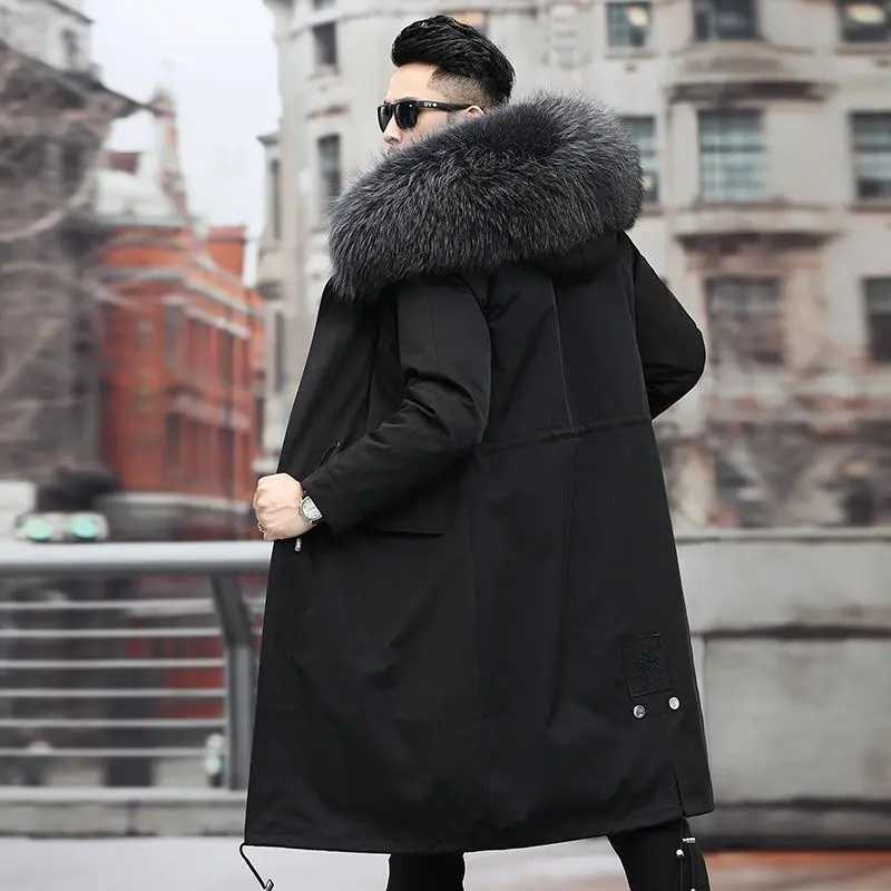 Fur Lined Parkas Men Faux Fur Coat Big Size Hooded Warm Long Fox Fur Coat Snowsuit High Quality Men Clothing Zipper Long Sleeve W241213