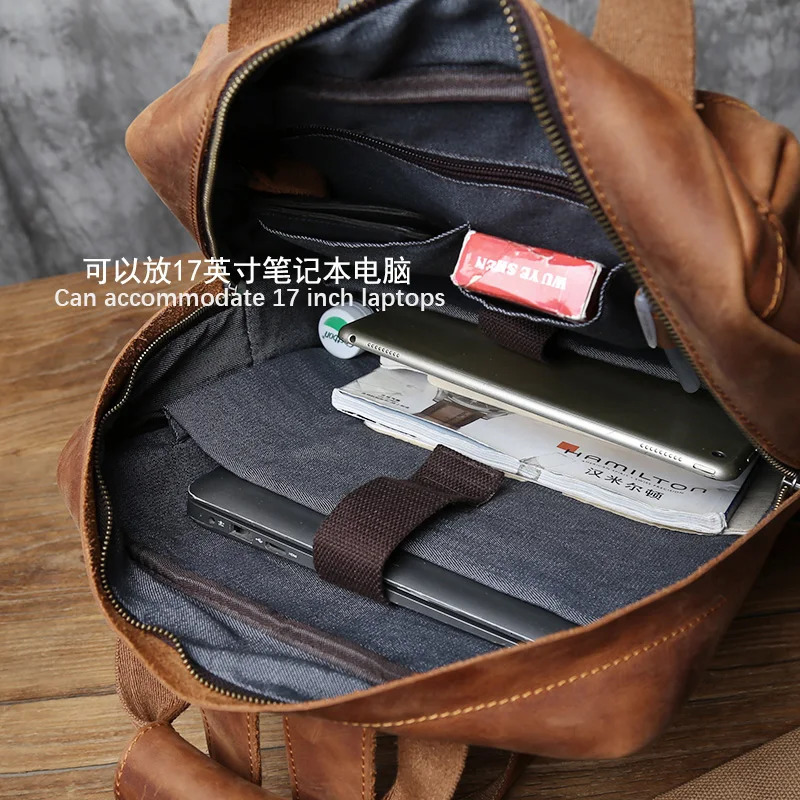 NZPJ Retro Genuine Leather Mens Backpack Natural Cowboy Backpack Large Capacity Computer Bag Crazy Horse Leather Backpack 241210