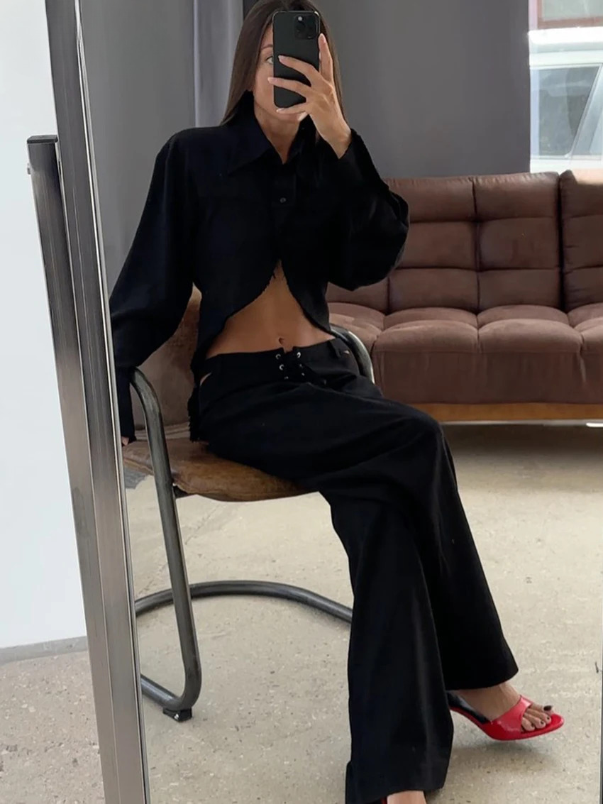 Clacive Fashion Loose White En Women's Two Pieces Elegant Long Sleeve Shirt With Mid Waist Wide Pants Set Streetwear