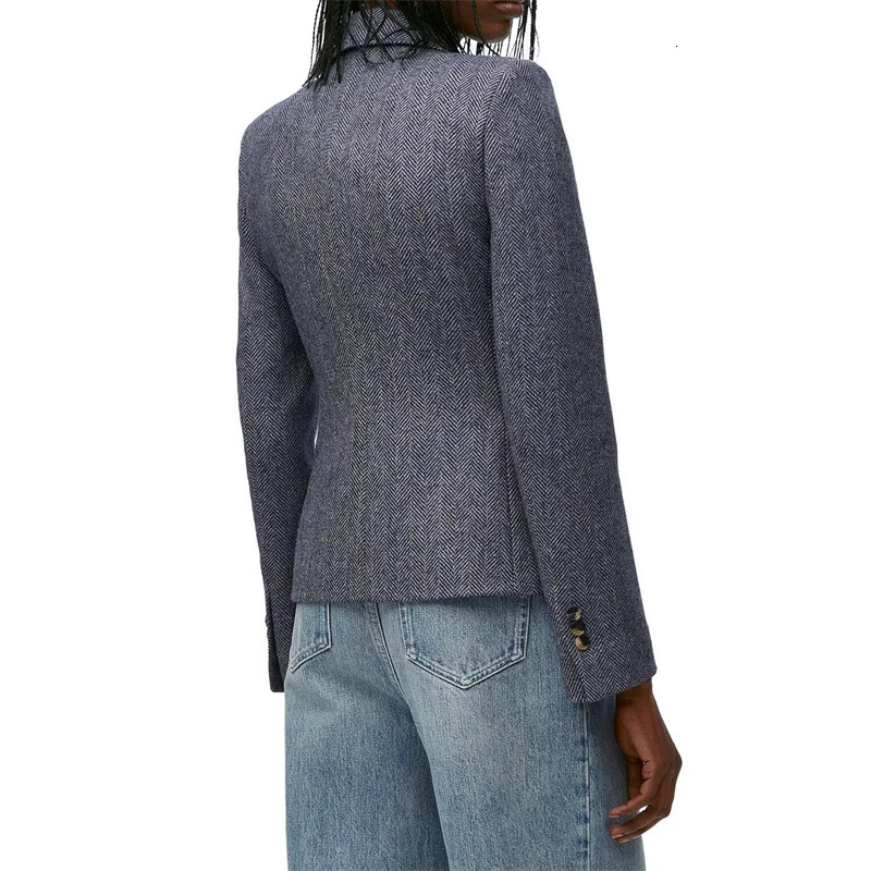 Womens jacket autumn in outerwears double breasted slim womens suit Wool blend long sleeved top blazer 241209