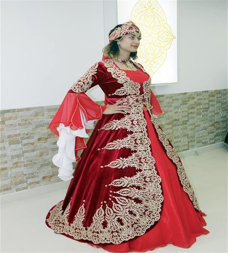 Traditional Moroccan Kaftan Evening Dress Red Luxury Beaded Lace Turkish Prom Dresses Long Sleeve Formal Ceremony Vestio De Novias Elegant Birthday Pa