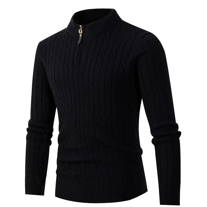 Winter Mens Sweater Pullover Highquality Stand Collar Half Zipper Knitted Base Shirt Male Warm Black Sweaters 3XL Men Clothing 241209