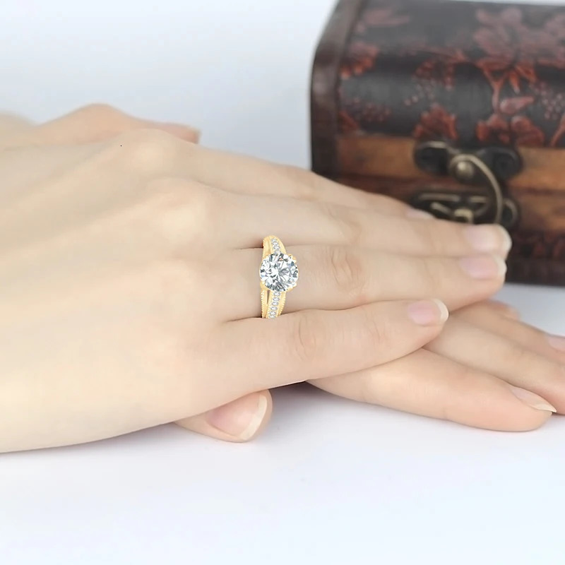 Lnngy Real 10K Yellow Gold Wedding Rings Round Cut 9mm 3ct Engagement Ring for Women Jewelry Gift Bijoux Bague 241213