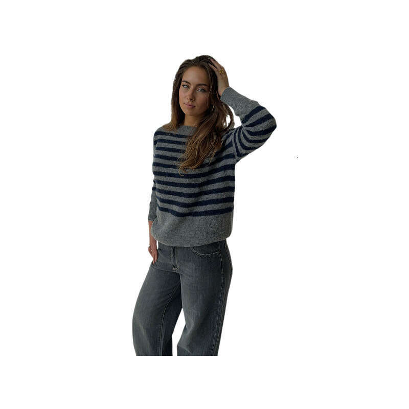 European American autumn and winter new knitwear clothing high-end sense casual loose lazy style women's striped sweater women