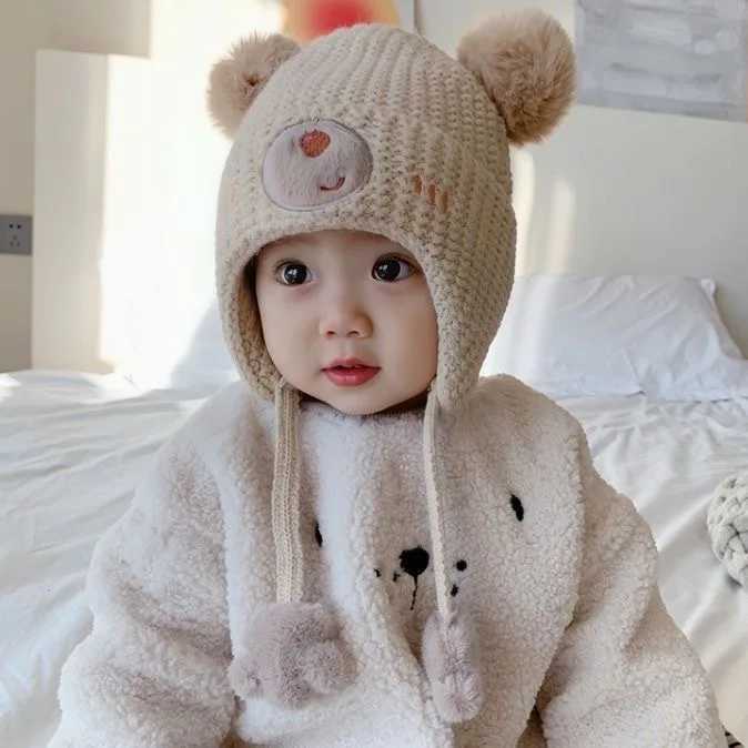 Baby Hat Autumn/Winter Cute Childrens Wool Hat Mens and Womens Baby Hats Ear Hoods Cotton Hat Windproof Boy W241213