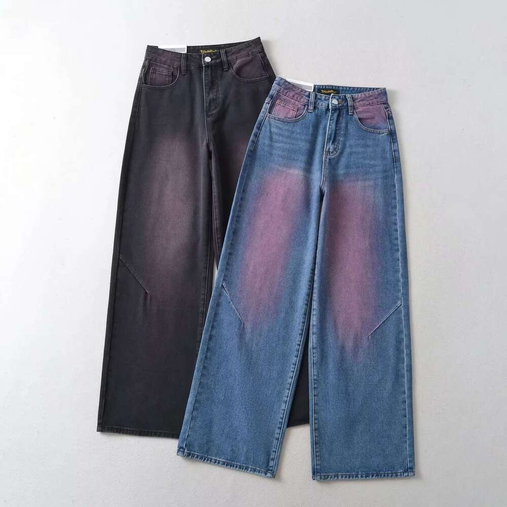 autumn spicy girl retro high waisted vintage color loose wide jeans for women straight leg mopping denim pants 2024 new casual fashion trend clothing