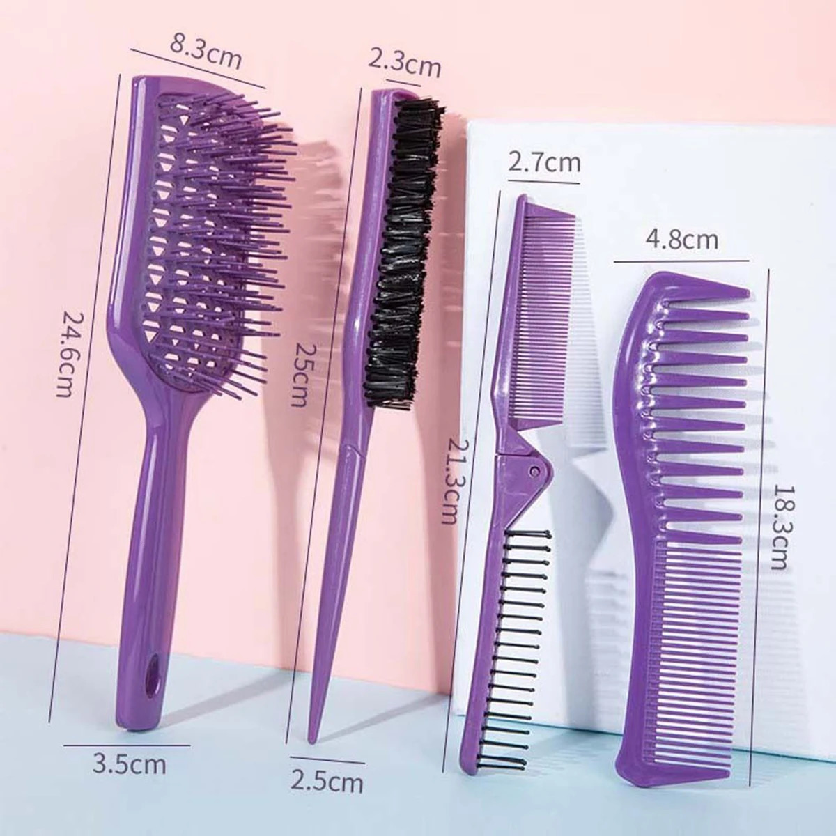 Purple Combs Set Wide Teeth Scalp Massage Comb Air Cushion Combs Folding Comb Hair Brush Women Hairdressing Tool Pointed Comb 241213