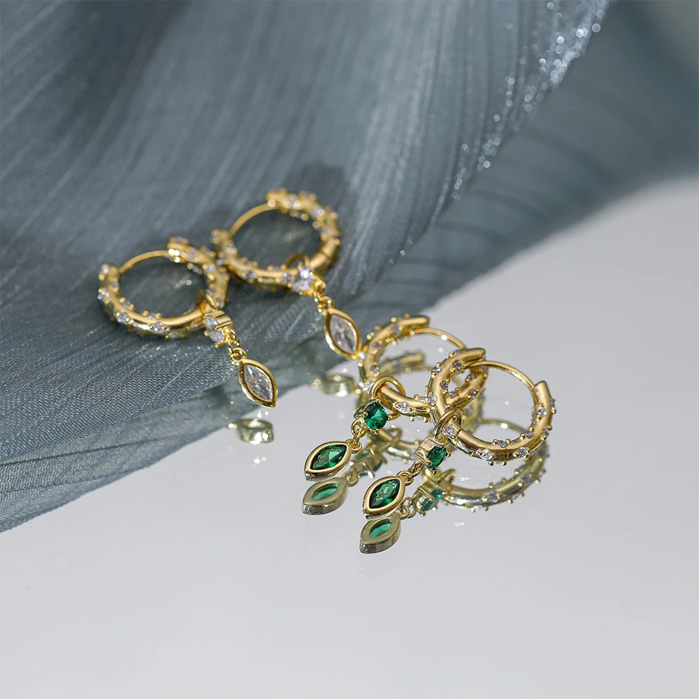 CANNER 925 Sterling Silver Hugging Hoop Earrings INS Creative Versatile Emerald Zircon Petals Pendant Earring Korean Jewerly 241214
