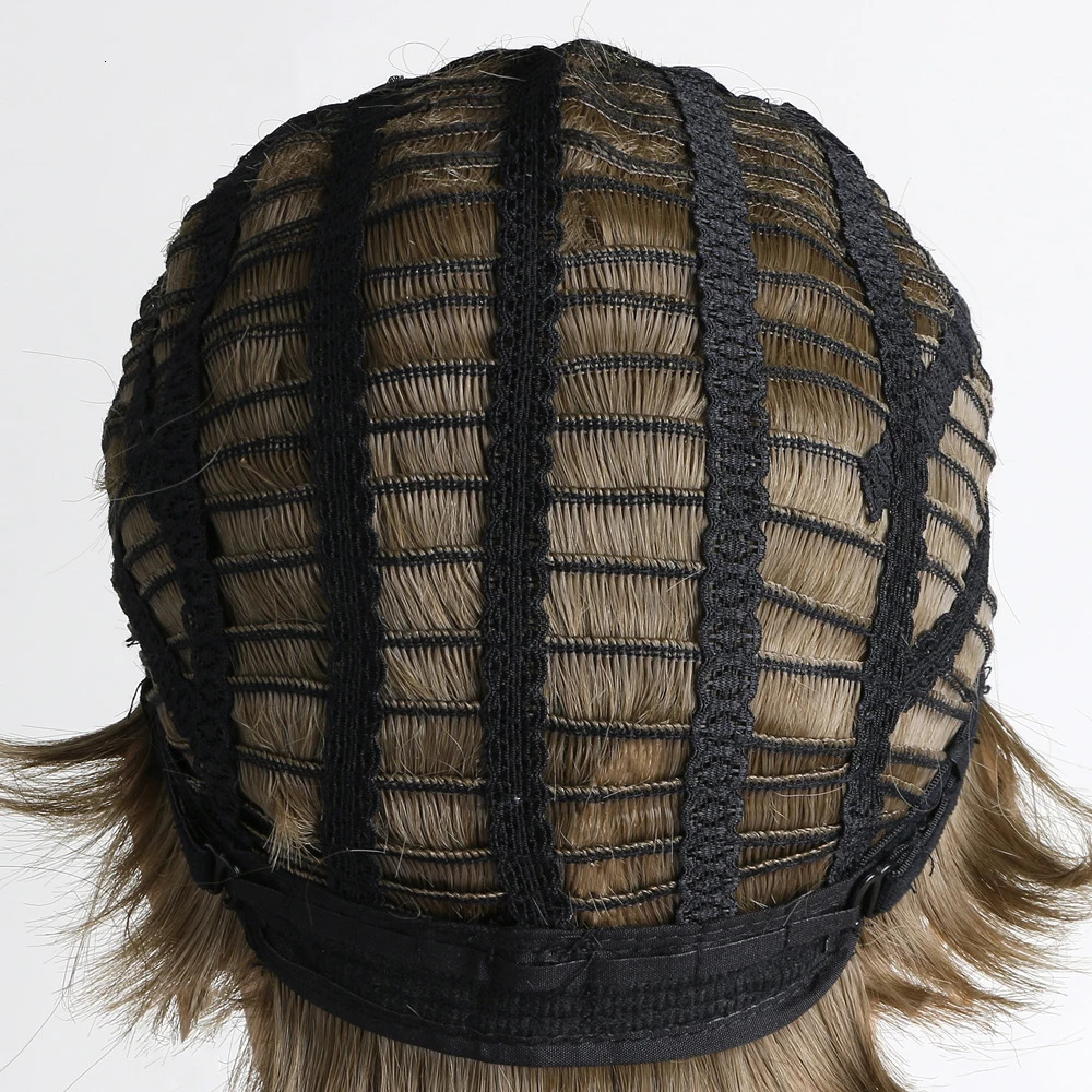 Synthetic Hair Short Curly Brown Wig for men Layered Heat Resistant Wigs With Bangs For Daily Use 241213