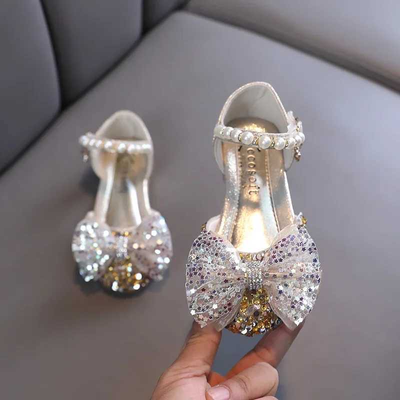 Sandals Sweet Girl Princess Sandals Fashion Rhinestone Pearl Bow Baby Shoes Kids Party Children Dance Little Girls Leather Shoes H06267 H241213