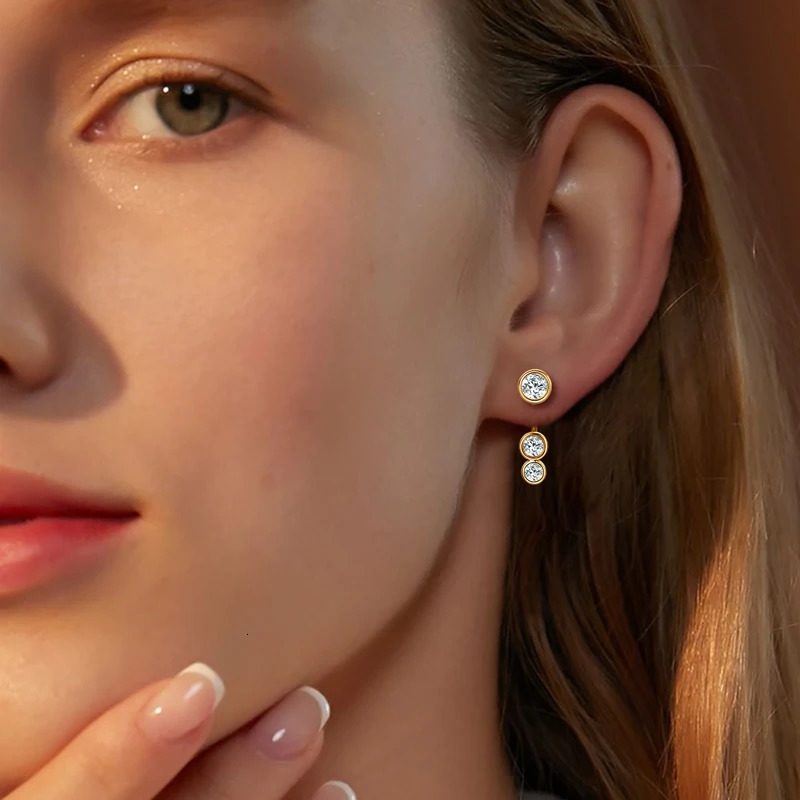 All Round Diamond Ear Jacket Earrings 5mm 4mm 3.5mm 925 Real Silver Stud Earring for Women Unique Fine Jewelry 241214