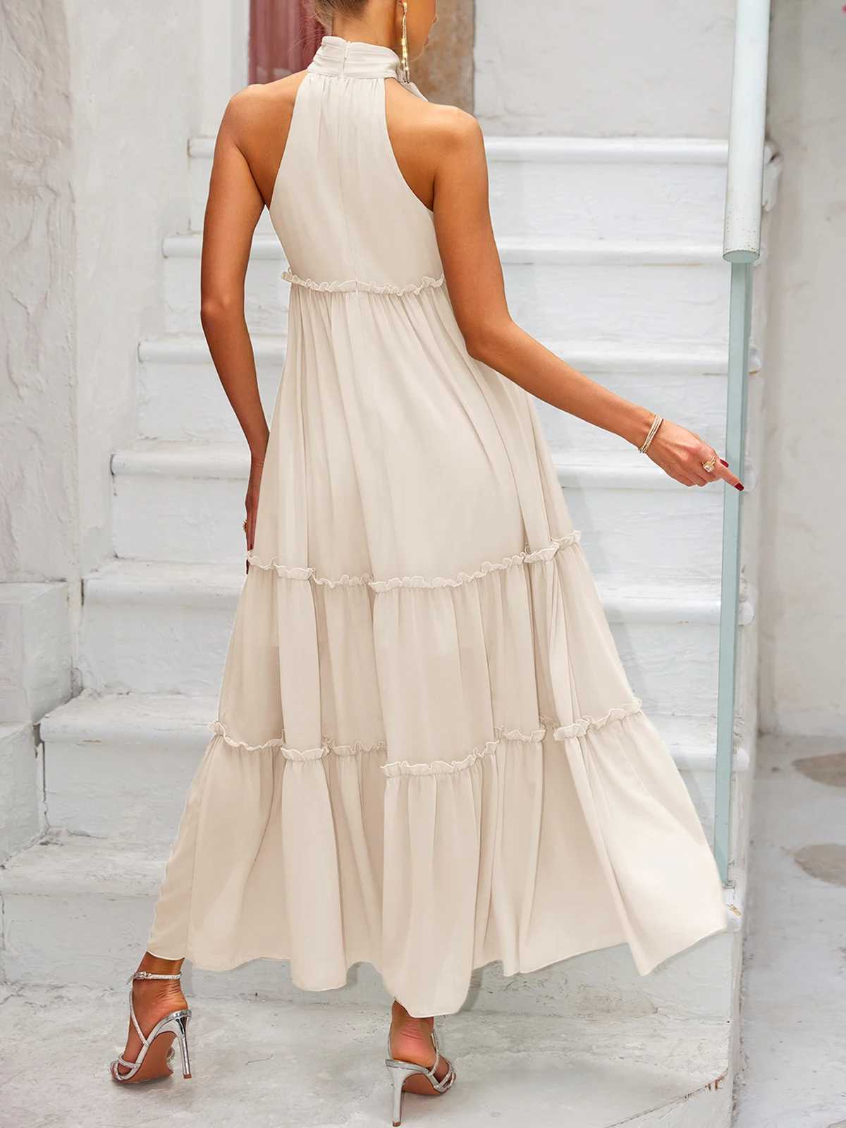 ItsRoya Chiffon O Neck Casual Materni Dress Loose Ruffle Pregnant Photography Props Dresses Sleeveless Women Dress With RibbonXJ241213