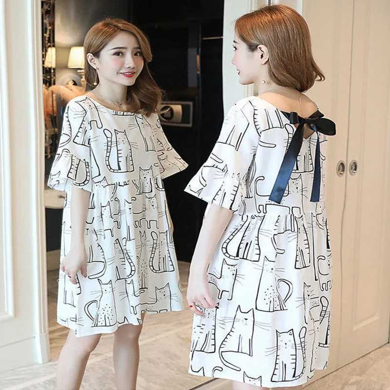 Materni New Summer Short-Sleeved Dresses Womens Dresses Tops T-Shirt Loose Big Yards Medium-Length Materni SkirtXJ241213