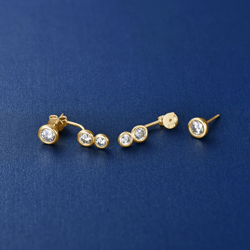 All Round Diamond Ear Jacket Earrings 5mm 4mm 3.5mm 925 Real Silver Stud Earring for Women Unique Fine Jewelry 241214