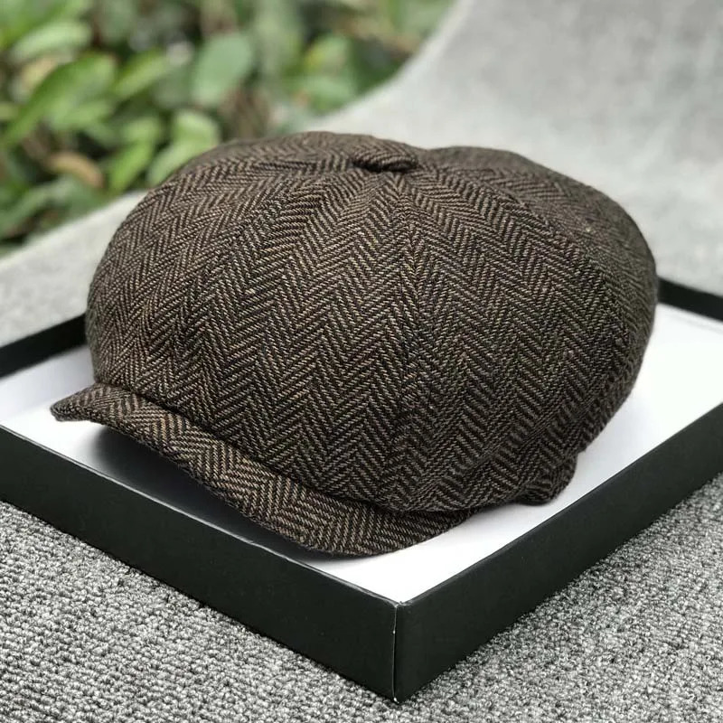 striped octagonal hat unisex style spring and autumn wool soft s boy British retro duck tongue beret fashionable painter 241210