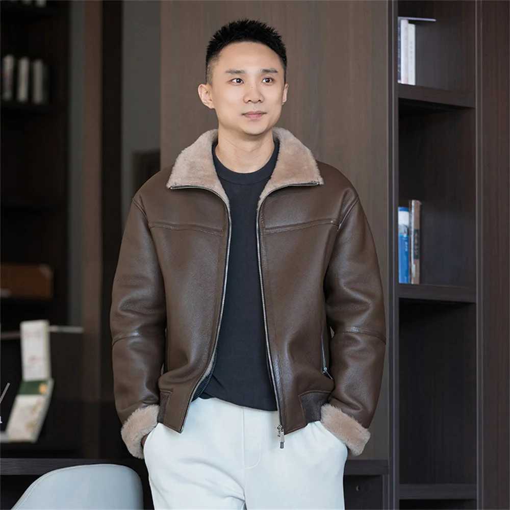 2024 LUHAYESA Merino Sheepskin Shearling Coats Black Brown Men Daily Casual Thicken Warm Natural Fur Clothes W241213