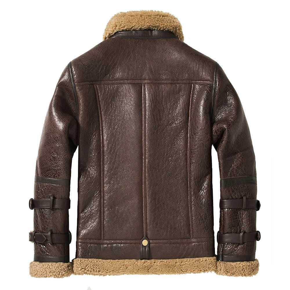 Double neck thick leather sheepskin jacket natural wool coat winter mens warm fur clothing W241213
