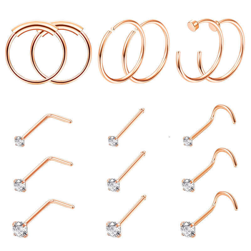 LALAVARA 12 pieces Stainless Steel Zircon Nose Stud Nose Ring Piercing Jewelry Mixed Set Nose Hoops Nose Accessories