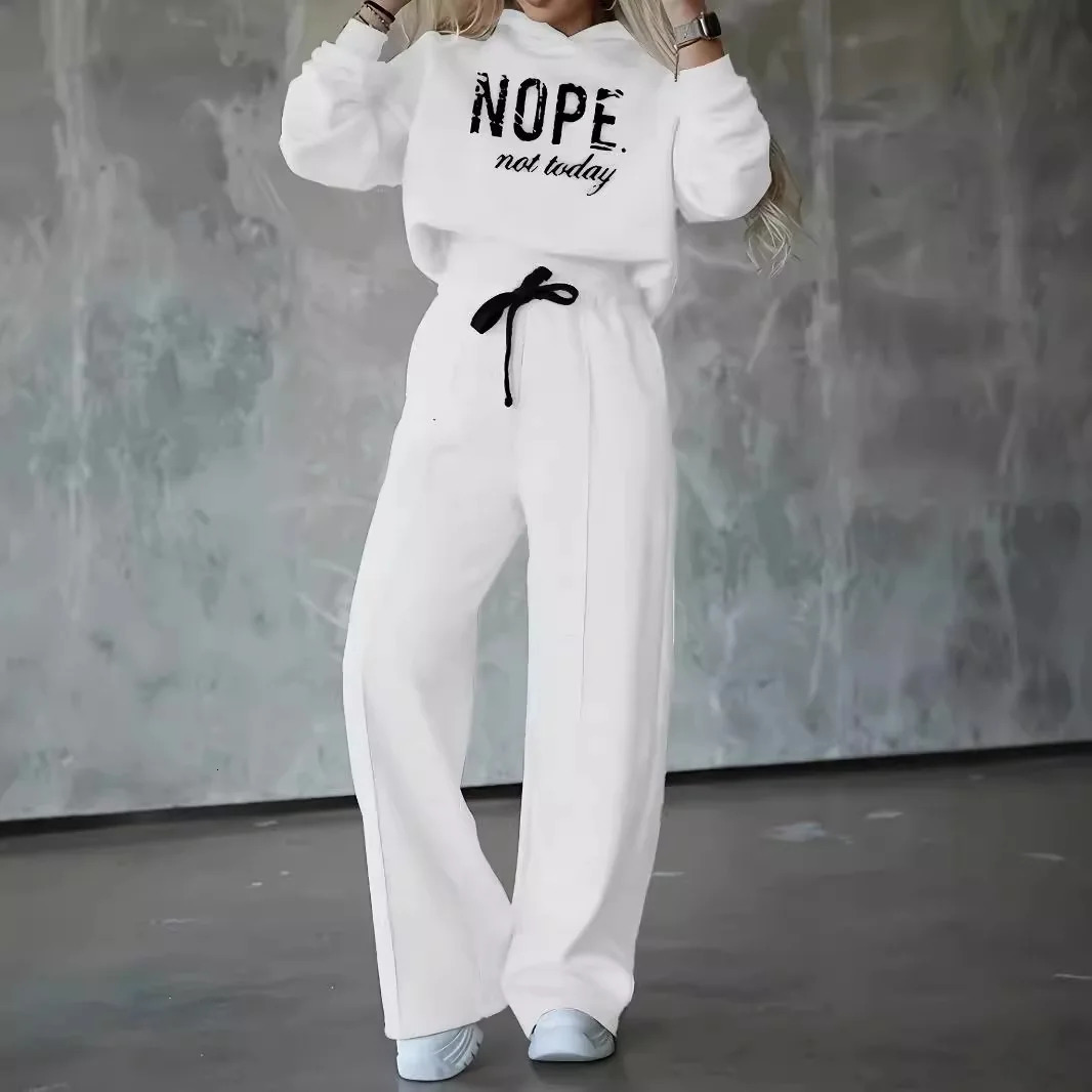 2 Piece Set for Women 2024 Autumn Winter Sports Style letter print Two Hoodie High Waist Wide Leg Pant sweatshirt 241203