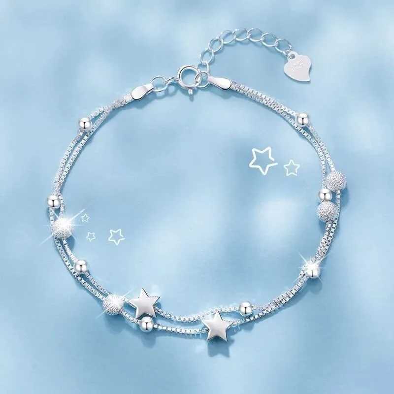 Original 925 Sterling Silver Stars Bead Bracelets for Women Korean Adjustable Charm Lucky Bead Bracelet Luxury Party JewelryXJ241214
