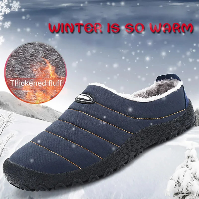 Indoor Home Couple Slippers Plush Thick Warm Baotou Half Outdoor Cotton Casual Walking Shoes Slipper Men 241214