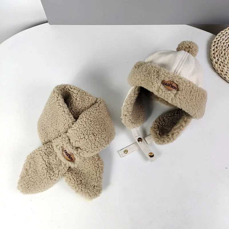 Baby Boy Plush Warm Scarf Hat Set Autumn Winter Plush Thick Girl Ear Protection Hat W241213