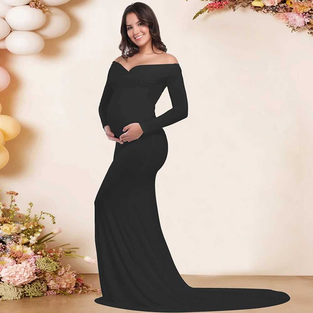 Pregnant Slim Dress Off Shoulder Maxi Floor Length Formal Gown Elegant Women Materni Dresses For Photoshoot Baby ShowerXJ241213