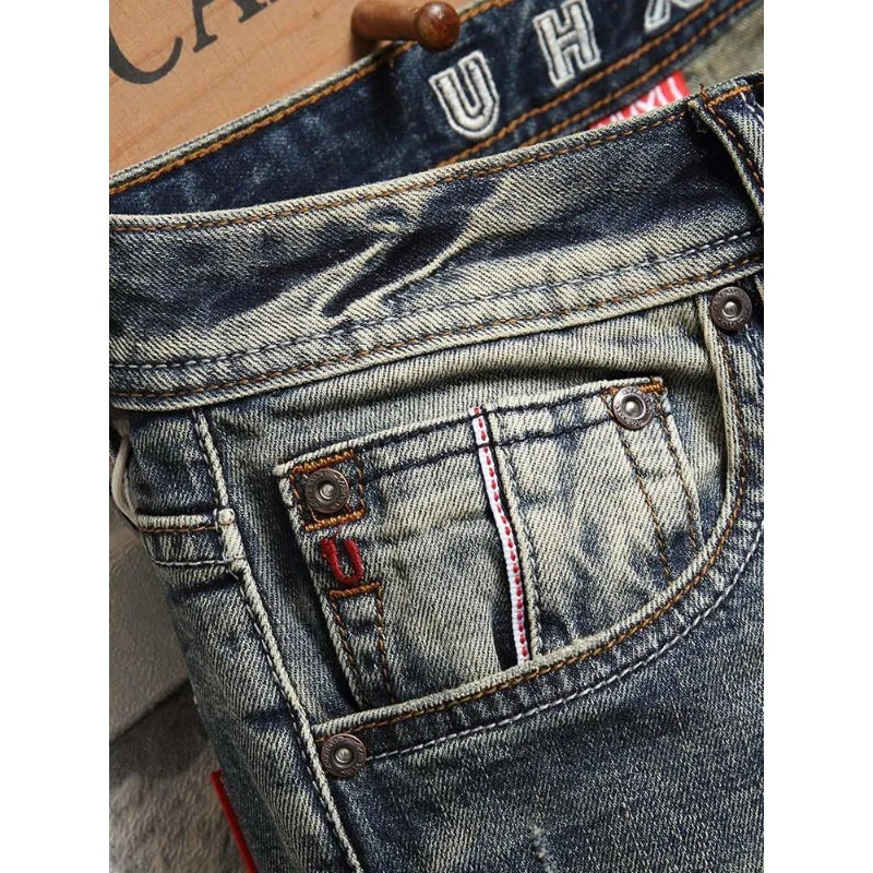 Korean clothing Harajuku mens casual denim knee length shorts 2024 summer retro American style jeans 241211
