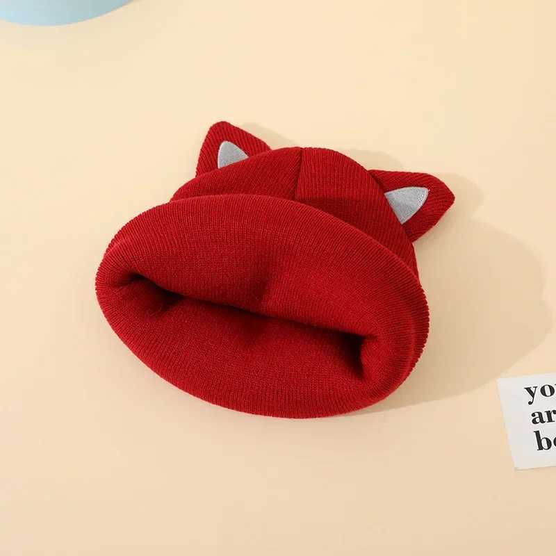 Spring and autumn childrens warm hats Kaii cat Beanie childrens boys and girls warm elastic baby hats 1-5 years clothing accessories W241213