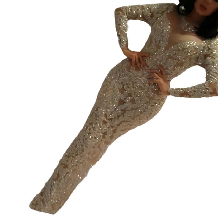 Autumn and Winter New Womens Slim Fit V-neck Hot Rolled Long Sleeve Slim Fit Long Dress Evening Dress