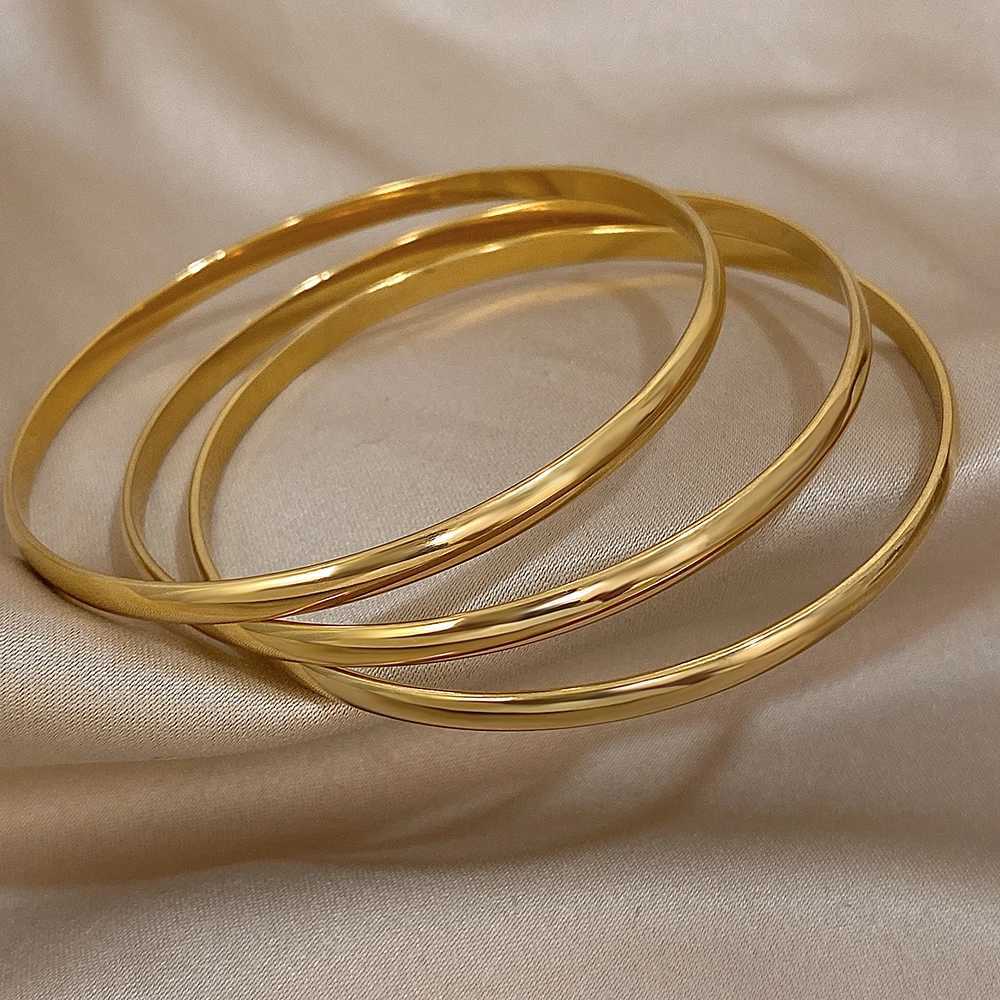 3pcs Glossy 18K Gold Plated Stainl Steel Bangle Bracelet for Women Minimalist Basic Wristband Bangles Waterproof JewelryXJ241214